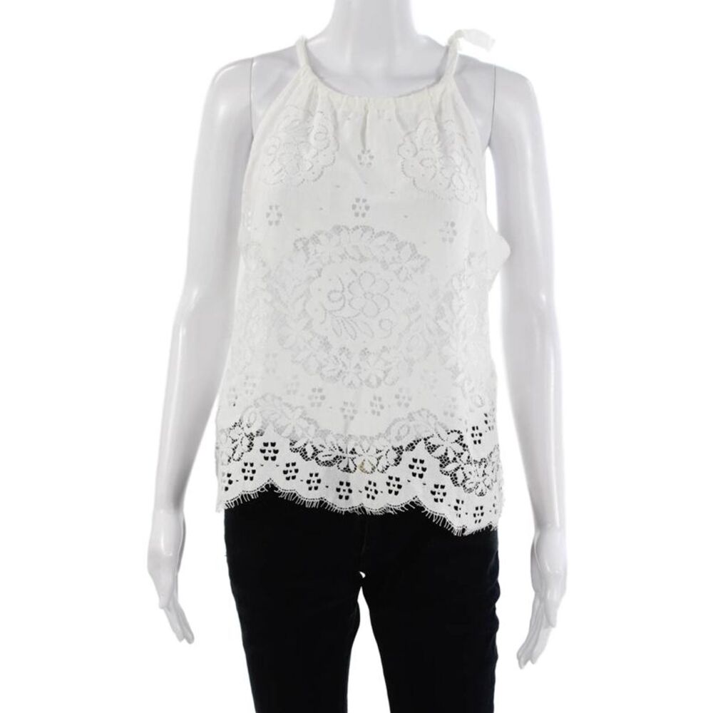 Valerie Khalfon Womens White Floral Cotton Boho Tie Tank Sleeveless Size 40